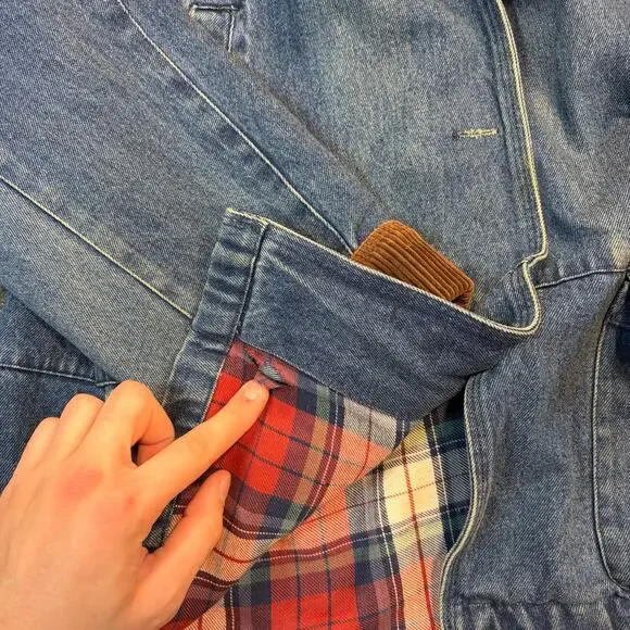 Vintage Basic Editions Womens XL Denim Flannel Lined Barn Jacket Chore Coat - Picture 5 of 8